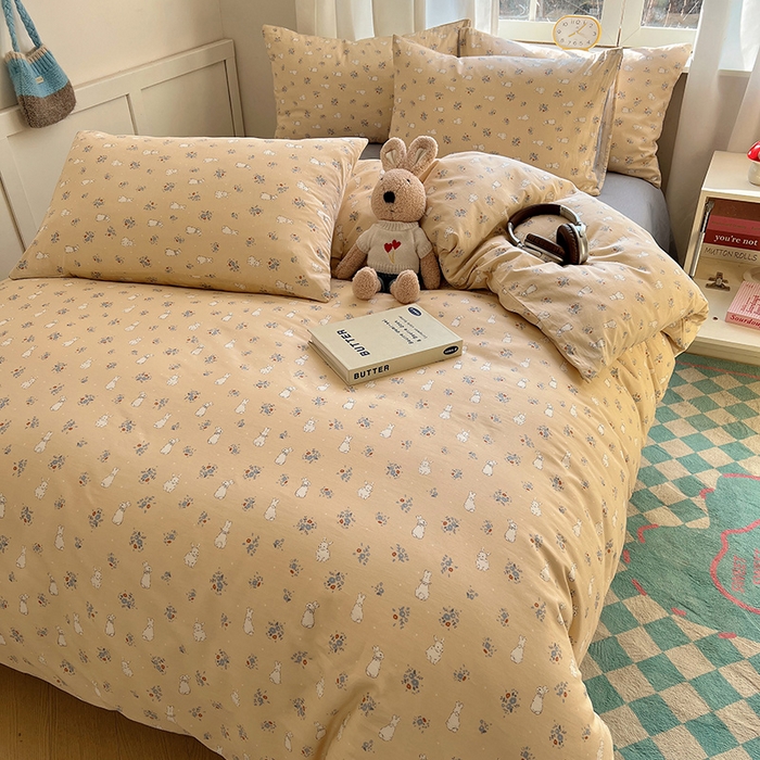 91家纺网 家纺一手货源 找家纺 2025春季新款13372全棉印花四件套-小清新系列 安琪兔