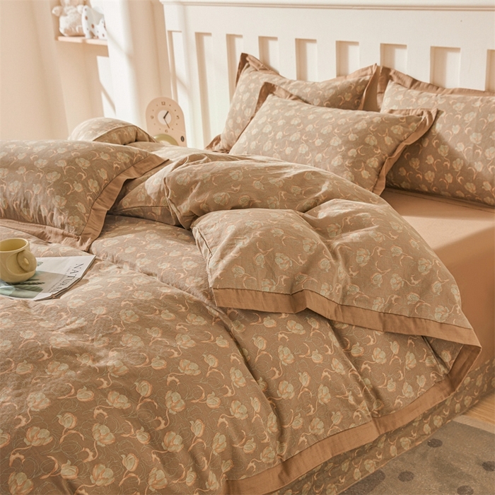 91家纺网 家纺一手货源 找家纺 缦彩 【加微信送买家秀】2025新款母婴级双层纱宽边床单四件套 青花瓷