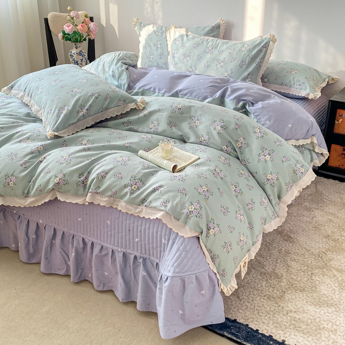 91家纺网 家纺一手货源 找家纺 梦可莱家居 2025新款全棉韩版蕾丝边床盖四件套 罗兰