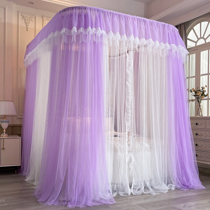 91家纺网 家纺一手货源 找家纺 宝莱利 2025年新款拉幕导轨蚊帐（可升降合金弯头支架）-田园风情 紫藤色