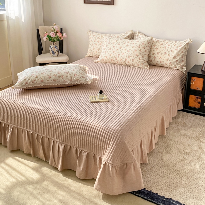 91家纺网 家纺一手货源 找家纺 梦可莱家居 2025新款全棉韩版蕾丝边床盖四件套 美可可