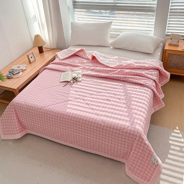 91家纺网 家纺一手货源 找家纺 首爱家纺 2025新款里外全棉夏被手包边新疆棉花夏被空调被夏凉被 粉玉格