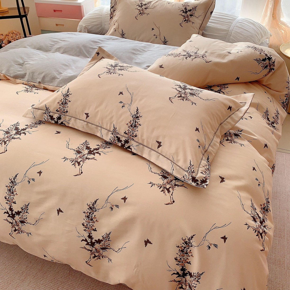 91家纺网 家纺一手货源 找家纺 奈萝家纺 2025新款亲肤小清新全棉四件套 灵蝶