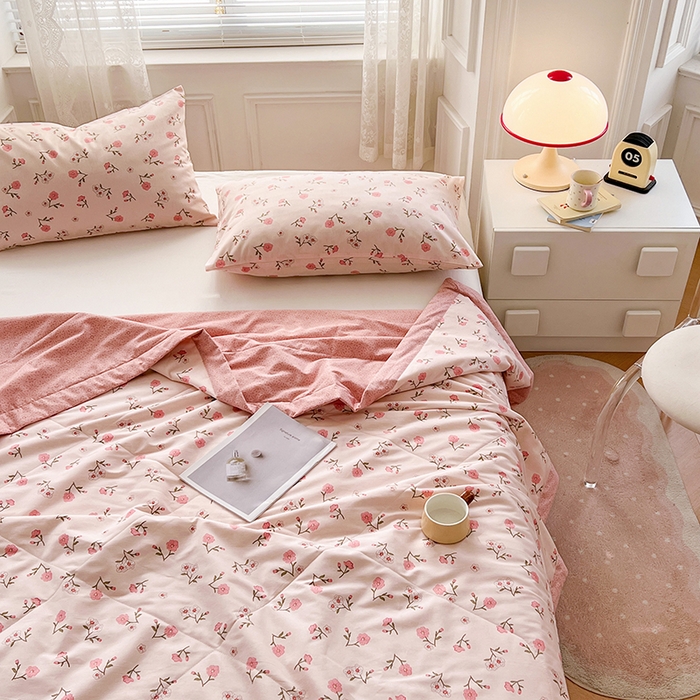 91家纺网 家纺一手货源 找家纺 尊妙被业 2025新款里外全棉印花棉花被纯棉夏被夏凉被全棉棉花夏凉被春意悠悠-粉