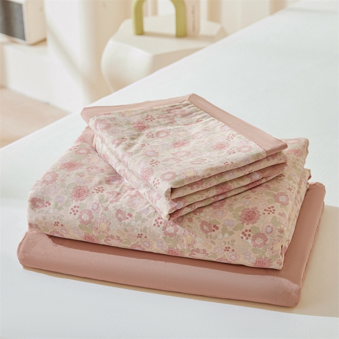 91家纺网 家纺一手货源 找家纺 缦彩 【加微信送买家秀】2025新款母婴级双层纱宽边床单四件套 怦然心动