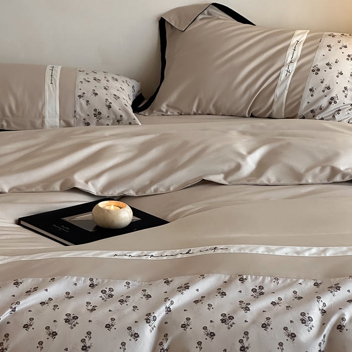 91家纺网 家纺一手货源 找家纺 赫帛 2025新款50支长绒棉四件套-春日絮语 春日絮语-亚麻色