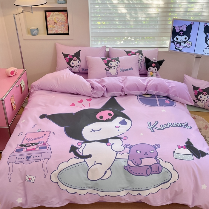 91家纺网 家纺一手货源 找家纺 金爱家 2025新款纯棉数码印花大阪三丽鸥四件套 D音乐库洛米