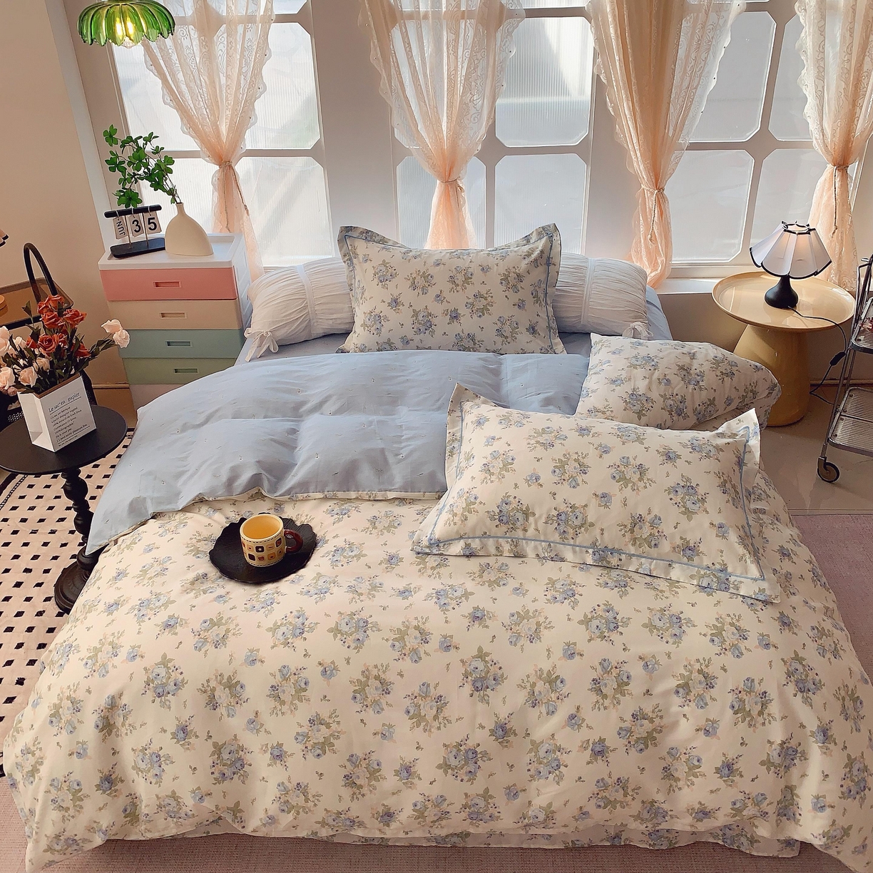 91家纺网 家纺一手货源 找家纺 奈萝家纺 2025新款亲肤小清新全棉四件套 又见江南