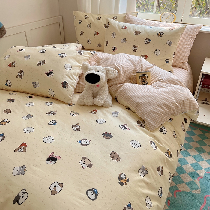 91家纺网 家纺一手货源 找家纺 2025春季新款13372全棉印花四件套-卡通系列 富贵狗