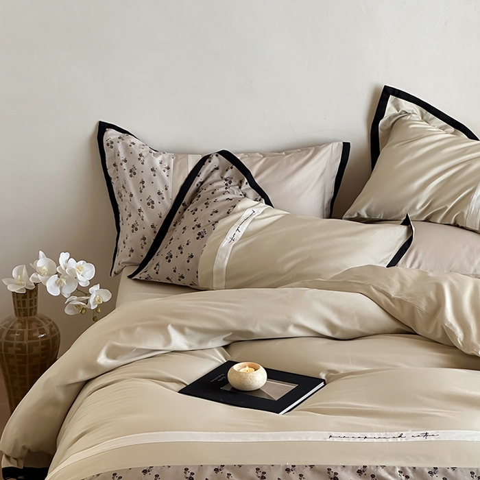 91家纺网 家纺一手货源 找家纺 赫帛 2025新款50支长绒棉四件套-春日絮语 春日絮语-草灰绿