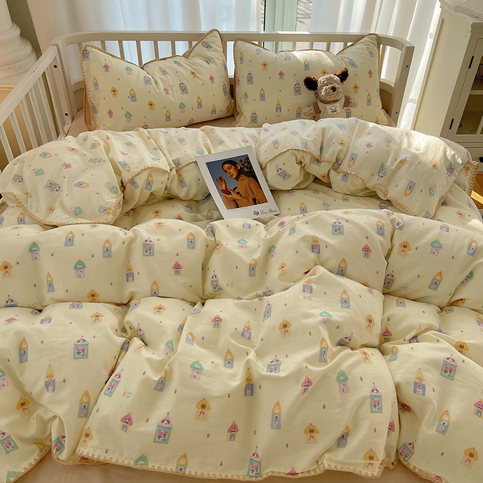 91家纺网 家纺一手货源 找家纺 三朵 2025新款全棉双层纱三角针四件套 爱丁堡