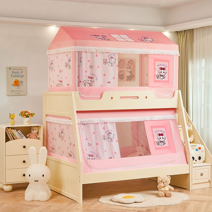 91家纺网 家纺一手货源 找家纺 迪凡保罗蚊帐 2025新款2504专版印花遮光帘上下铺子母蚊帐-城堡款 俏皮猫