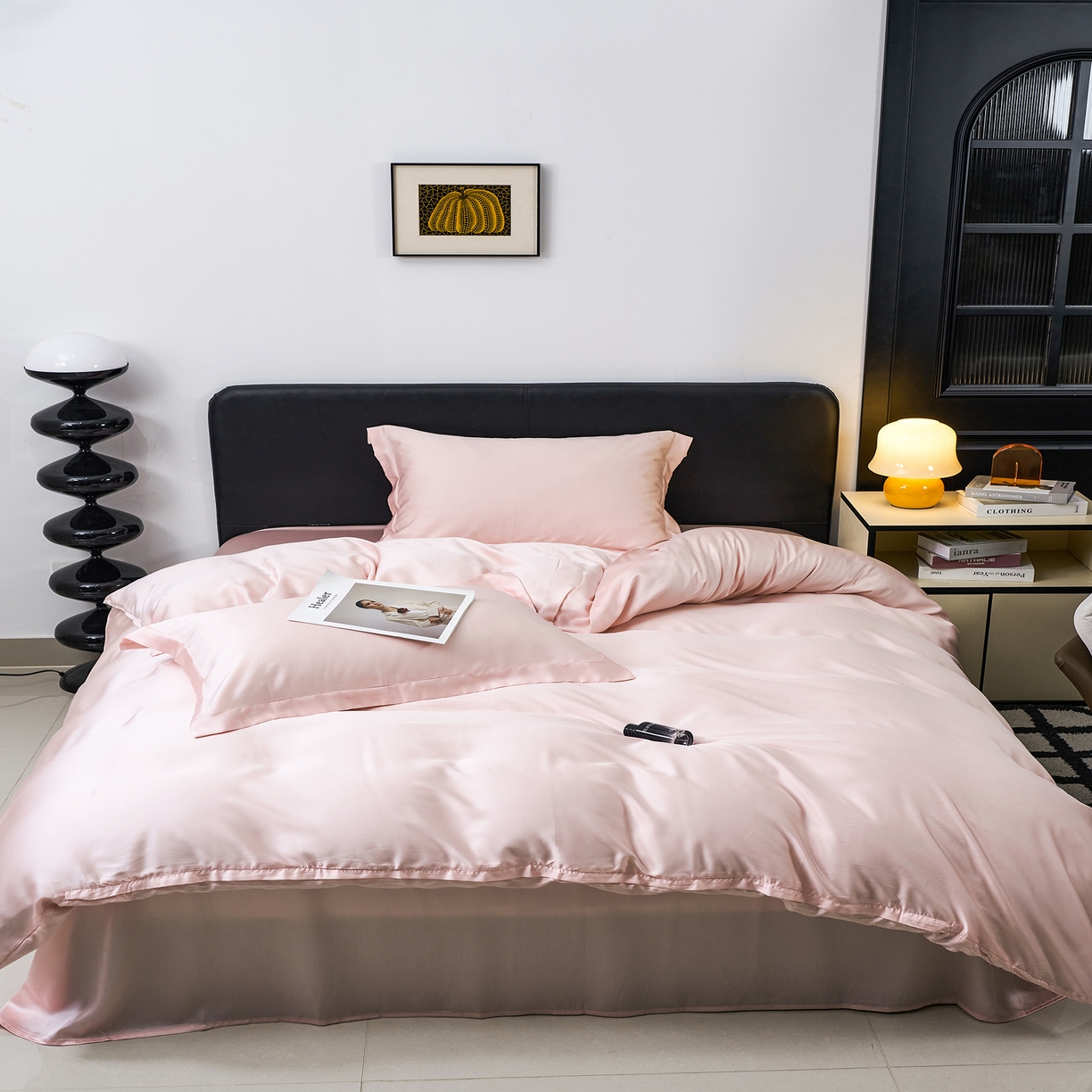 91家纺网 家纺一手货源 找家纺 顾家家居 2025新款纯色兰精天丝四件套 冰粉色