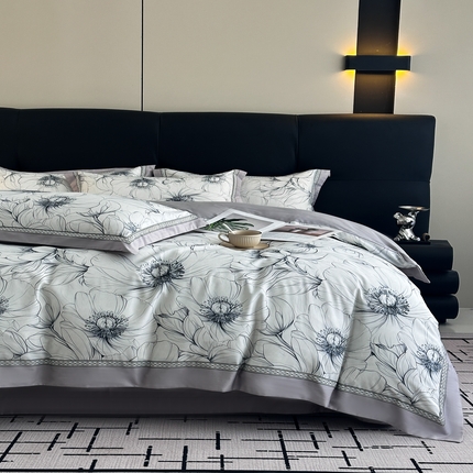 91家纺网 家纺一手货源 找家纺 （总）顾家家居 2025新款长绒棉数码印花隐形宽边四件套