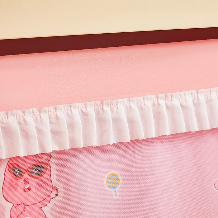 91家纺网 家纺一手货源 找家纺 迪凡保罗蚊帐 2025新款2504专版印花遮光帘上下铺子母蚊帐-城堡款 粉红小熊