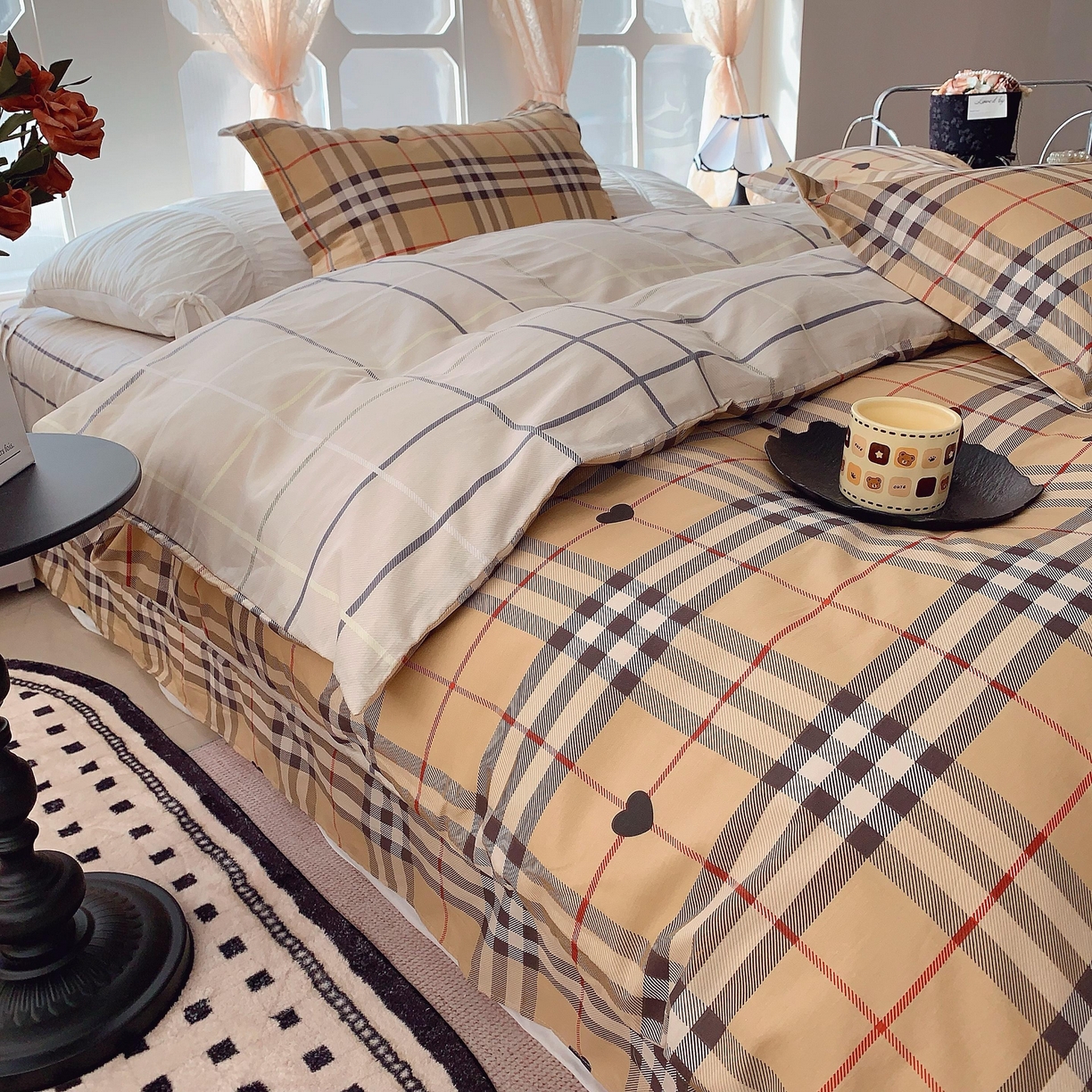 91家纺网 家纺一手货源 找家纺 奈萝家纺 2025新款亲肤小清新全棉四件套 咖啡格