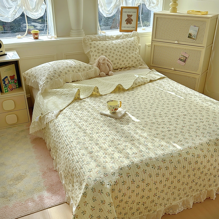 91家纺网 家纺一手货源 找家纺 美梦家纺 2025新款A类全棉13372花边床盖四件套-白边 白边-意礼