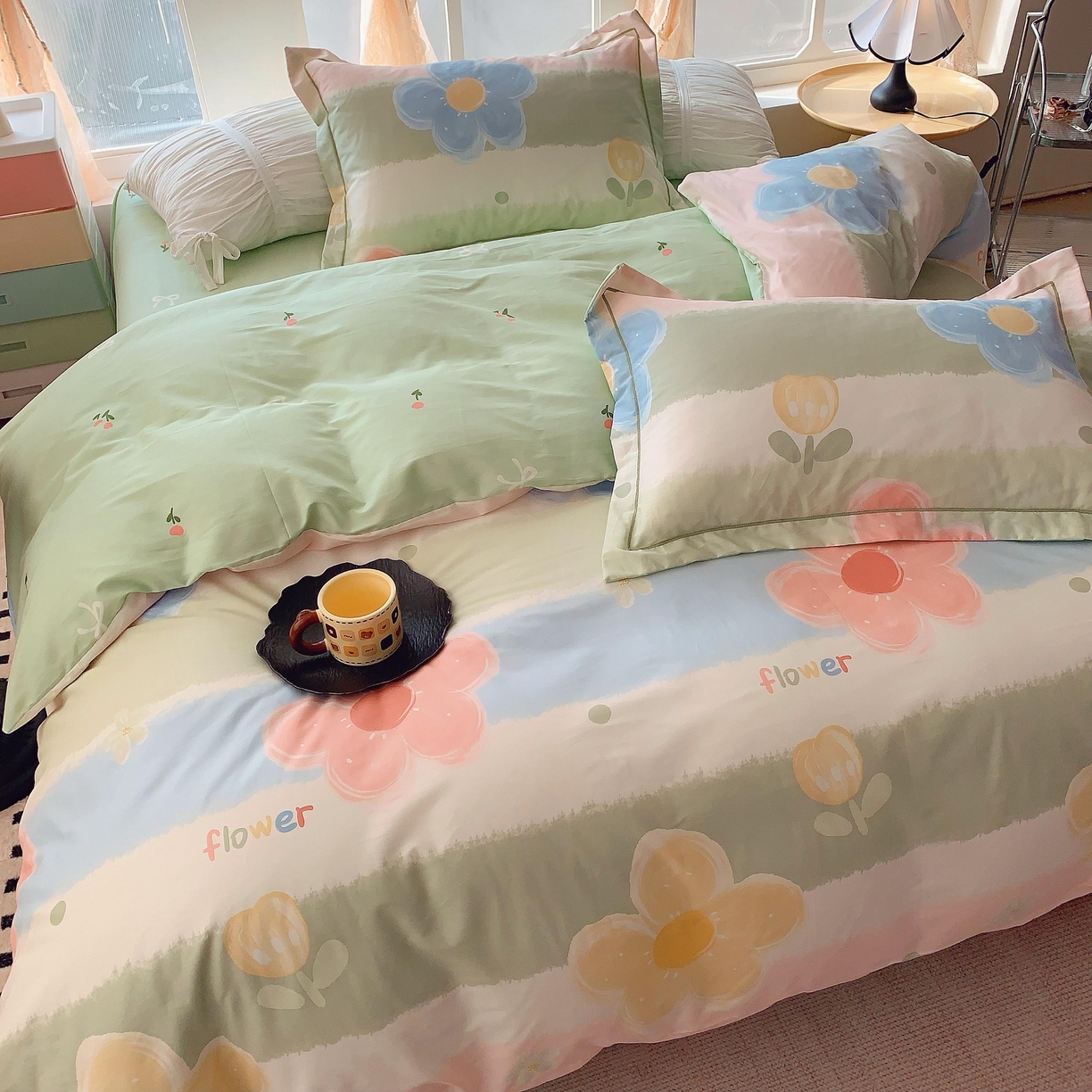 91家纺网 家纺一手货源 找家纺 奈萝家纺 2025新款亲肤小清新全棉四件套 莫奈油画