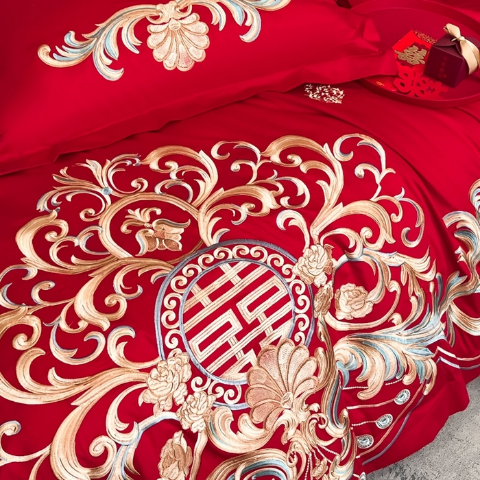 91家纺网 家纺一手货源 找家纺 欧乐蒂 2025新款欧式亲肤棉婚庆四件套 梦巴黎-红