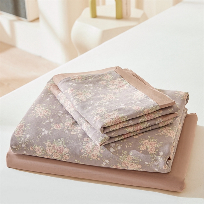 91家纺网 家纺一手货源 找家纺 缦彩 【加微信送买家秀】2025新款母婴级双层纱宽边床单四件套 玛德琳娜