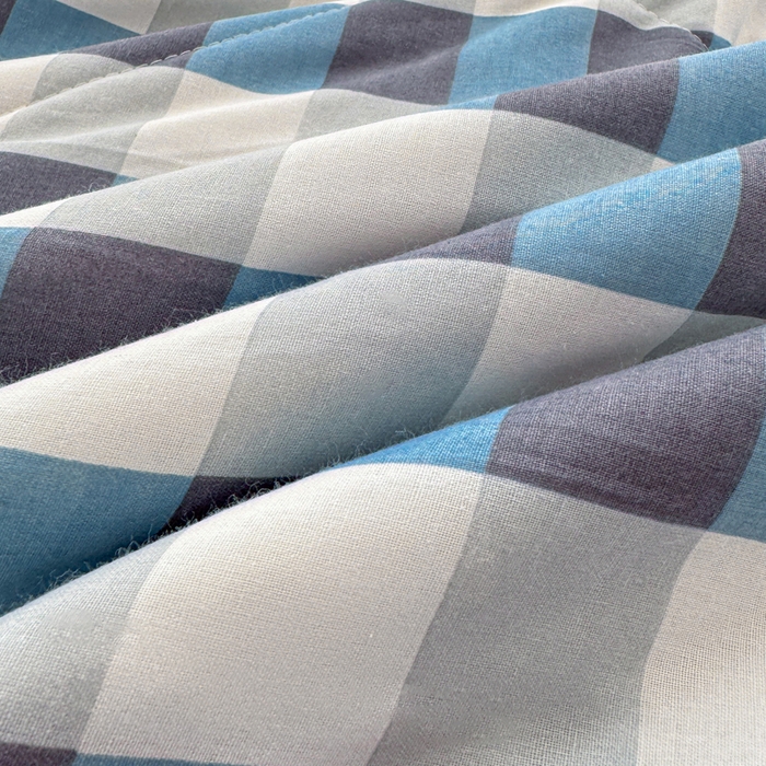 91家纺网 家纺一手货源 找家纺 首爱家纺 2025新款里外全棉夏被手包边新疆棉花夏被空调被夏凉被 蓝中格