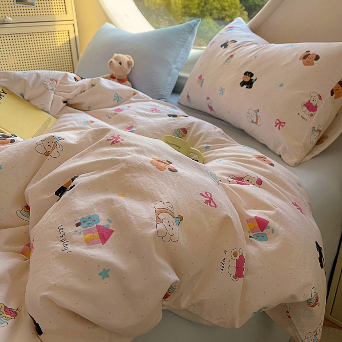 91家纺网 家纺一手货源 找家纺 2025耀达新款舒适水洗棉印花四件套 狗狗日记-印花