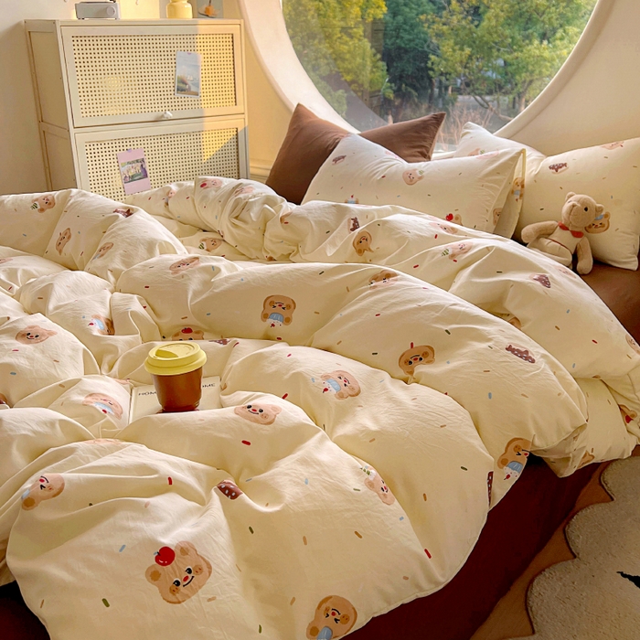 91家纺网 家纺一手货源 找家纺 2025耀达新款舒适水洗棉印花四件套 曲奇小熊-印花