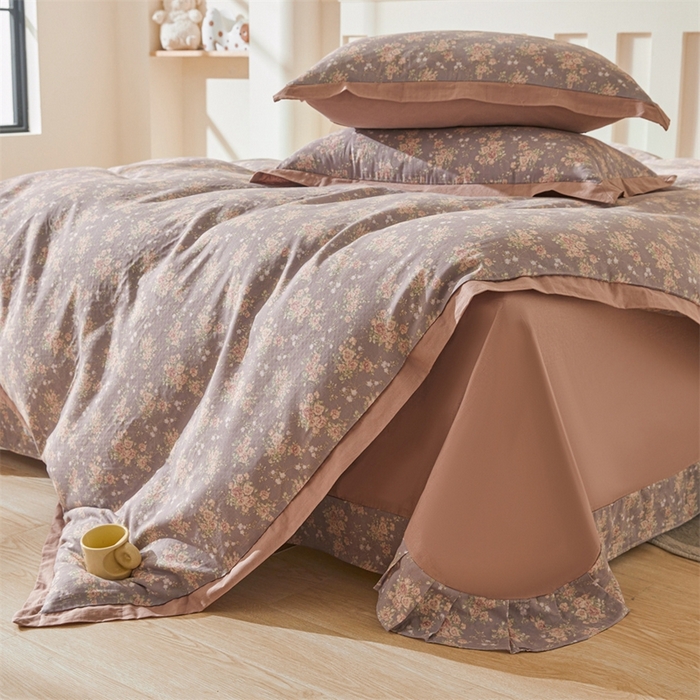 91家纺网 家纺一手货源 找家纺 缦彩 【加微信送买家秀】2025新款母婴级双层纱宽边床单四件套 玛德琳娜