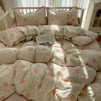 91家纺网 家纺一手货源 找家纺 （总）三朵 2025新款全棉双层纱三角针四件套