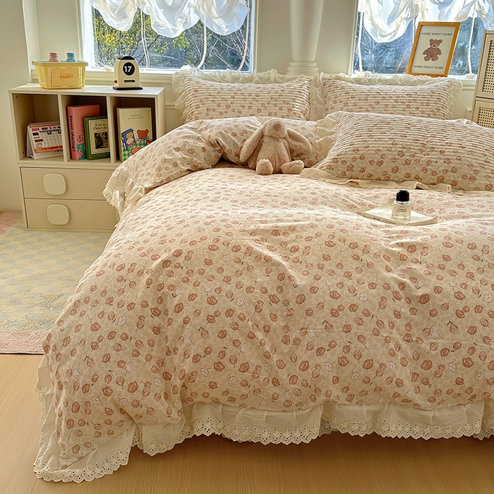91家纺网 家纺一手货源 找家纺 美梦家纺 2025新款A类全棉13372花边床盖四件套-白边 白边-莫里小院
