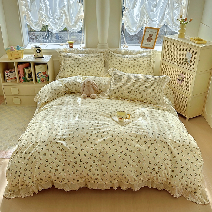 91家纺网 家纺一手货源 找家纺 美梦家纺 2025新款A类全棉13372花边床盖四件套-白边 白边-意礼