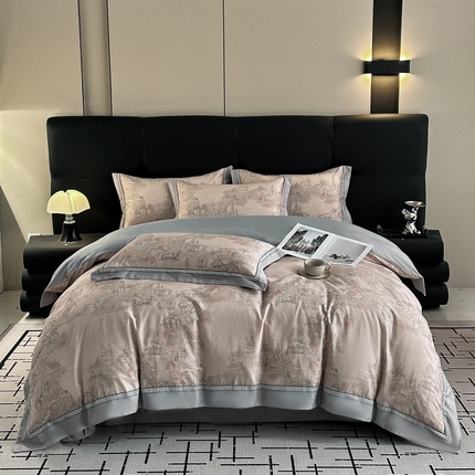 91家纺网 家纺一手货源 找家纺 （总）顾家家居 2025新款长绒棉数码印花隐形宽边四件套