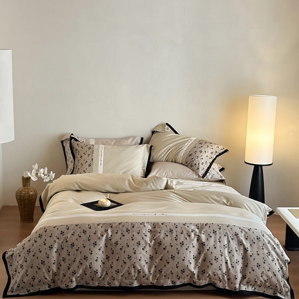 赫帛 2025新款50支长绒棉四件套-春日絮语 春日絮语-草灰绿