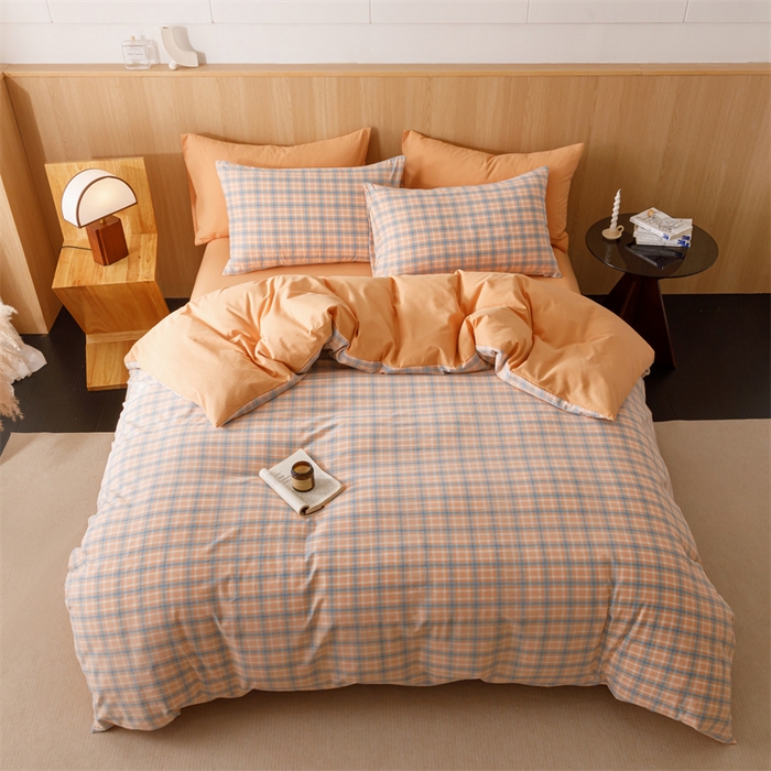 91家纺网 家纺一手货源 找家纺 趣色家纺 2025新款全棉色织水洗棉四件套 米优粉