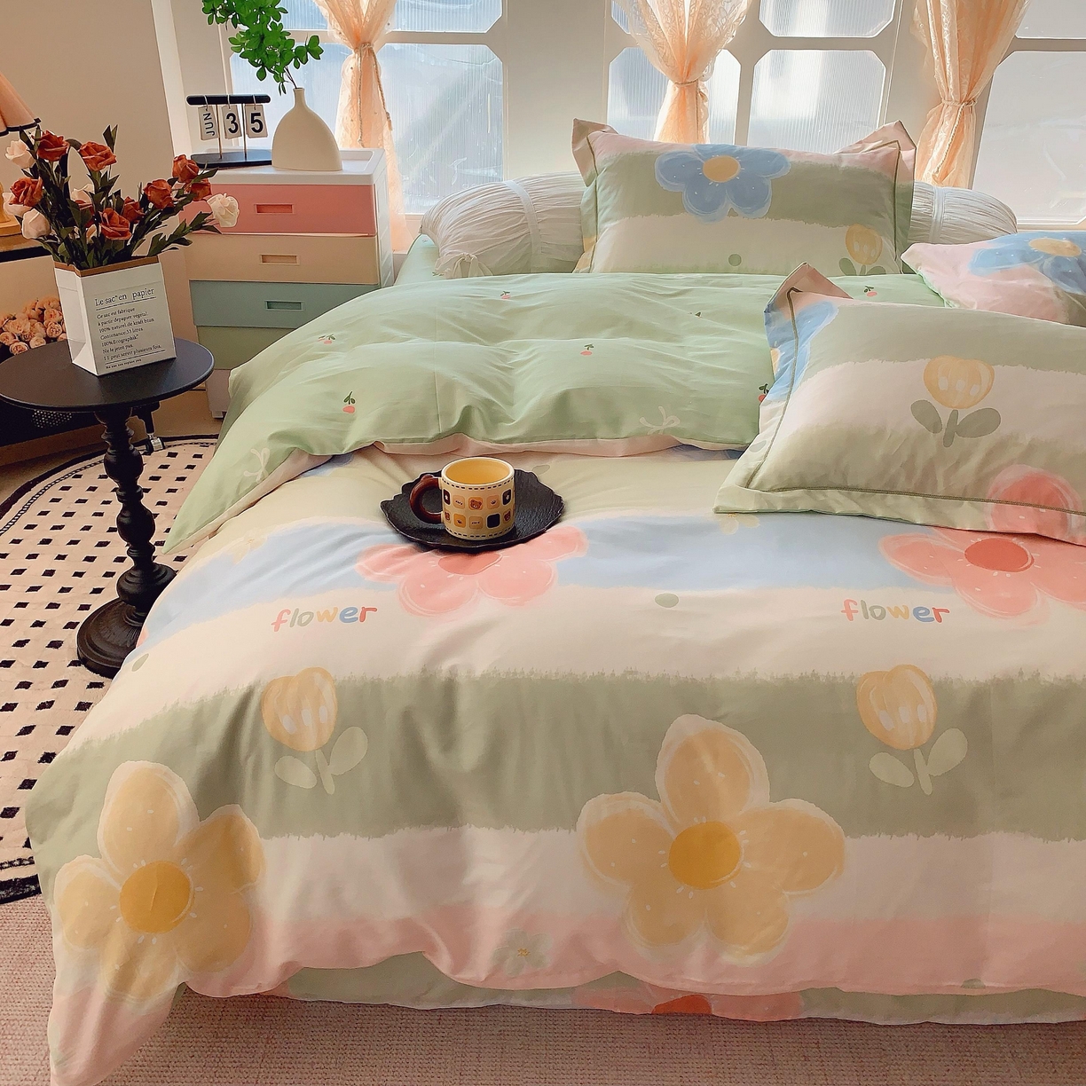 91家纺网 家纺一手货源 找家纺 奈萝家纺 2025新款亲肤小清新全棉四件套 莫奈油画