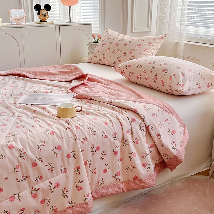 91家纺网 家纺一手货源 找家纺 尊妙被业 2025新款里外全棉印花棉花被纯棉夏被夏凉被全棉棉花夏凉被春意悠悠-粉