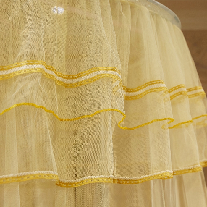 91家纺网 家纺一手货源 找家纺 宝莱利 2025年新款1.5米直径圆顶吊顶落地蚊帐-芳华 米黄