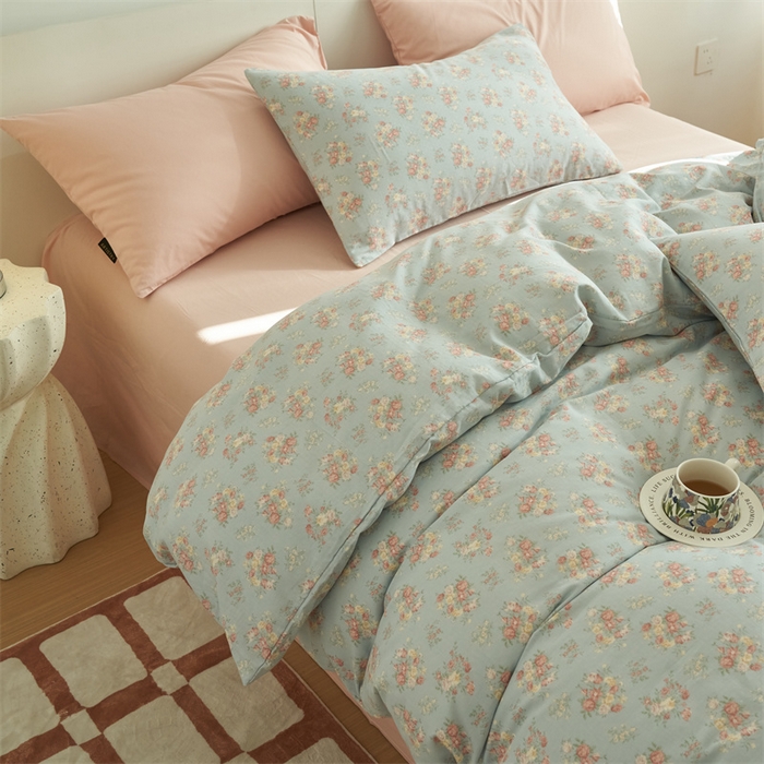 91家纺网 家纺一手货源 找家纺 趣色家纺 2025新款A类全棉双层纱印花四件套 清秋兰