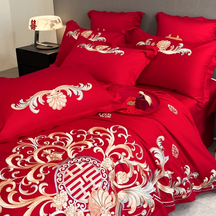 91家纺网 家纺一手货源 找家纺 欧乐蒂 2025新款欧式亲肤棉婚庆四件套 梦巴黎-红