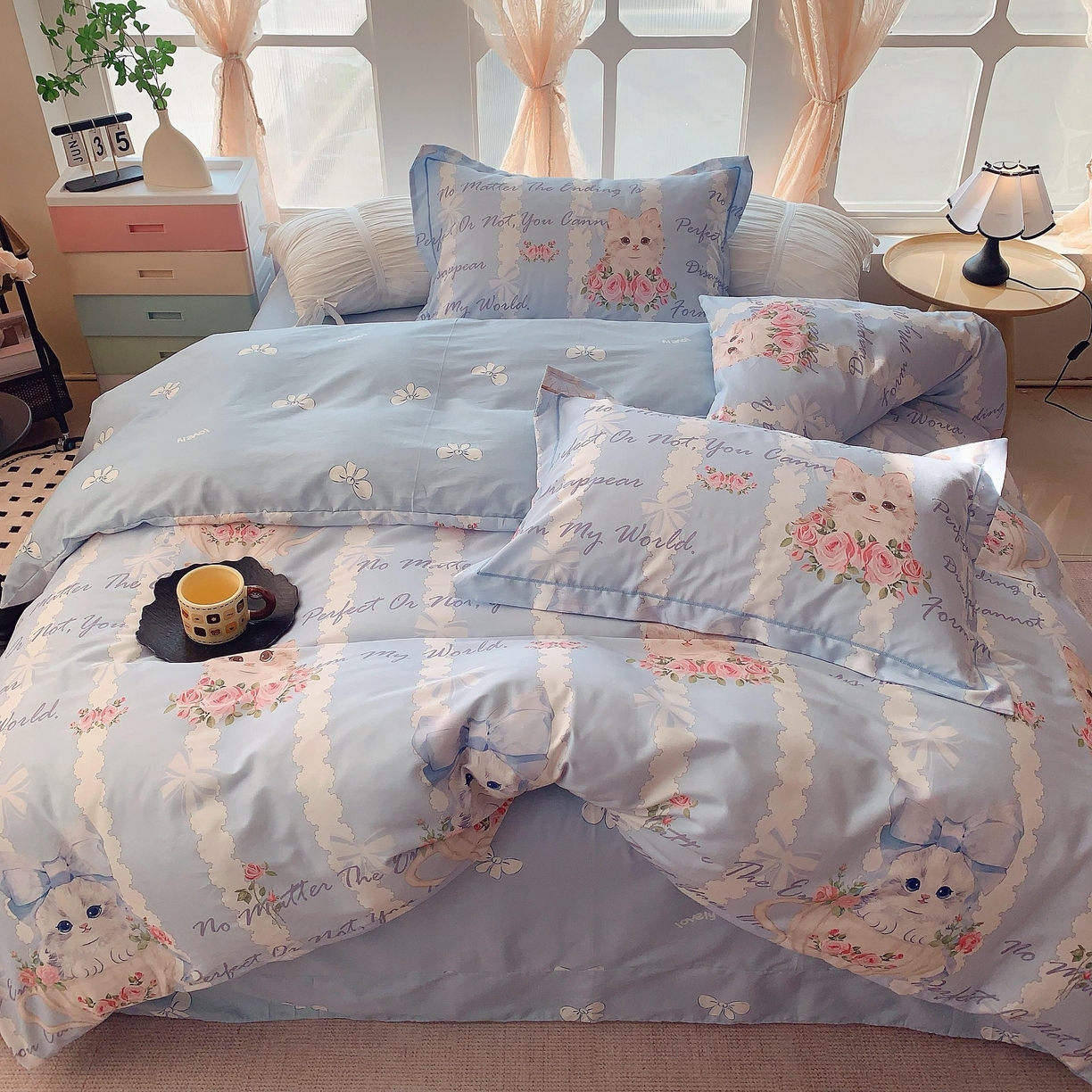 91家纺网 家纺一手货源 找家纺 奈萝家纺 2025新款亲肤小清新全棉四件套 躲猫猫