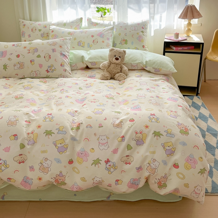 91家纺网 家纺一手货源 找家纺 吉象家纺 2025新款高支密全棉印花四件套12868跑量款 开心派对