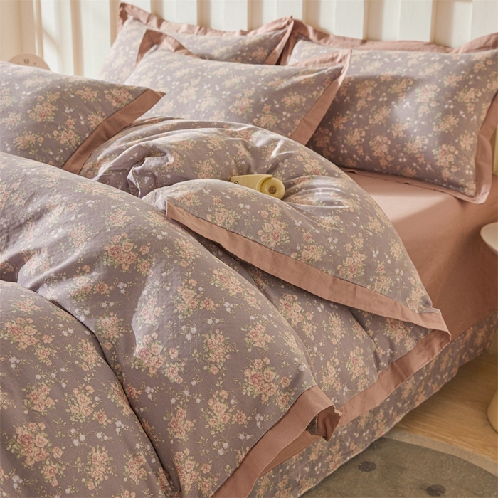 91家纺网 家纺一手货源 找家纺 缦彩 【加微信送买家秀】2025新款母婴级双层纱宽边床单四件套 玛德琳娜