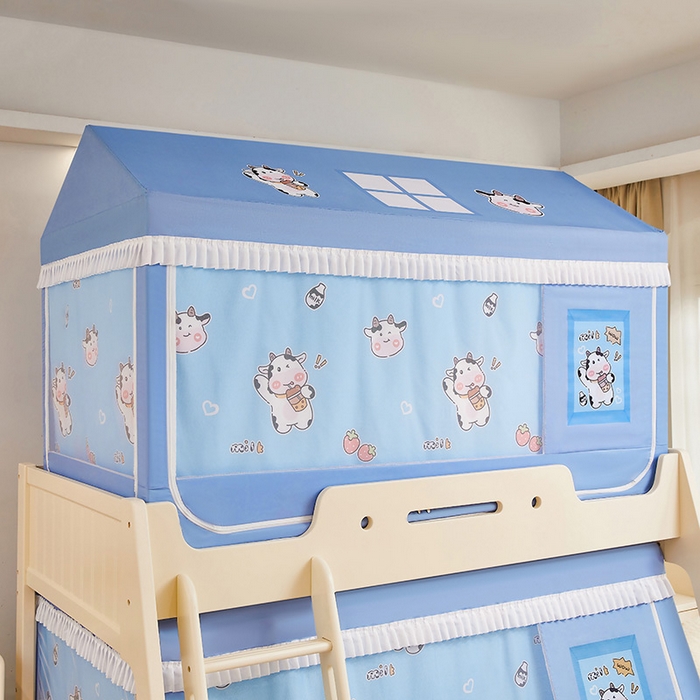 91家纺网 家纺一手货源 找家纺 迪凡保罗蚊帐 2025新款2504专版印花遮光帘上下铺子母蚊帐-城堡款 快乐牛牛