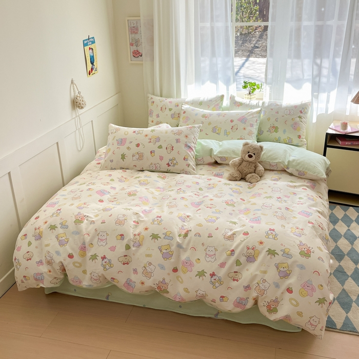 91家纺网 家纺一手货源 找家纺 吉象家纺 2025新款高支密全棉印花四件套12868跑量款 开心派对