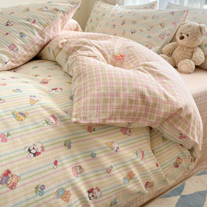 91家纺网 家纺一手货源 找家纺 吉象家纺 2025新款高支密全棉印花四件套12868跑量款 糖果乐园