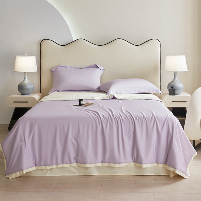 91家纺网 家纺一手货源 找家纺 天瑜家纺 2025新款纯色天丝夏被 烟灰紫+米黄