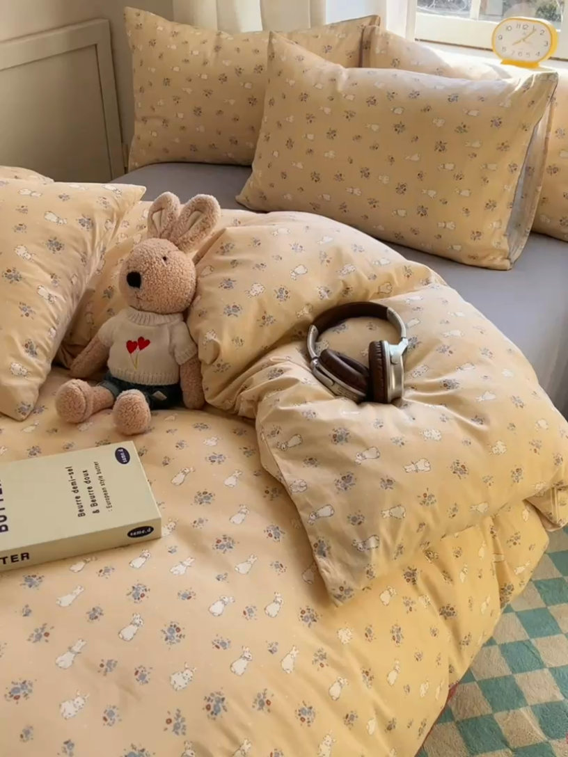 91家纺网 家纺一手货源 找家纺 2025春季新款13372全棉印花四件套-小清新系列 安琪兔