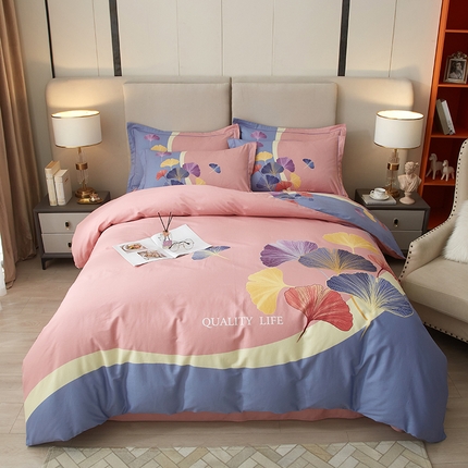 启航家居2025新款春夏直播爆款全棉大版印花四件套 梦境之美粉