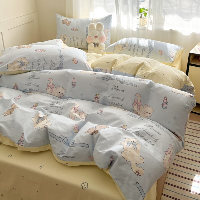 91家纺网 家纺一手货源 找家纺 吉象家纺 2025新款高支密全棉印花四件套12868跑量款 奶油阿布蓝