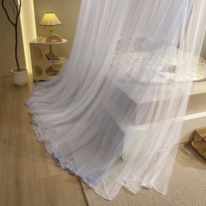 91家纺网 家纺一手货源 找家纺 宝莱利 2025年新款圆顶吊顶蚊帐-唯美 灰蓝色